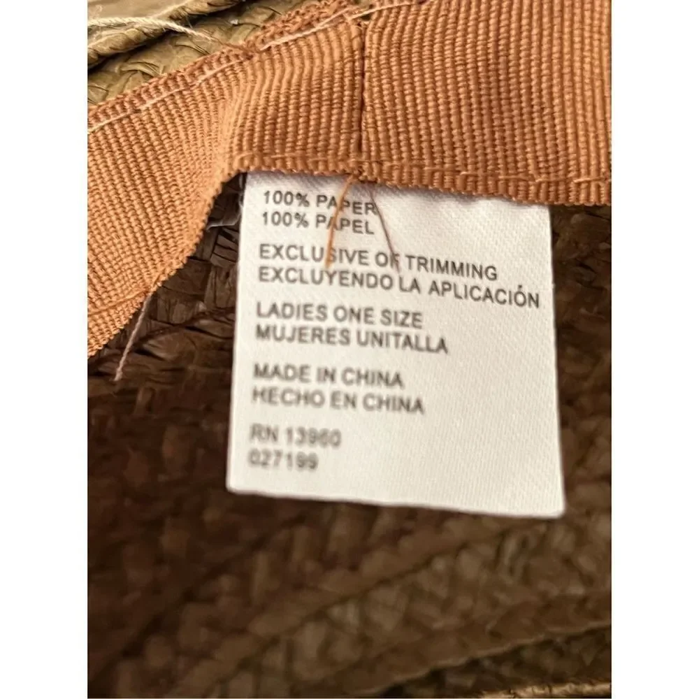 Brown Straw Wide Brim Floppy Hat Boho Beach Sun Hat OS